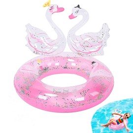 Inflatable Swan Pool Float for Kids, Swimming Ring Swim Tube Pool Toy Summer Party Supplies Inflatable Raft Floaties Fun Water Toy Accessories for Age 5-9 Years Old Boy Girls Children(Pink)