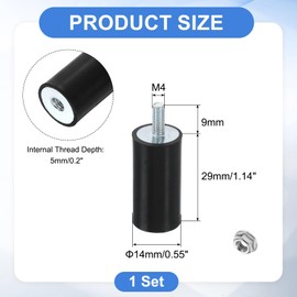 uxcell M4 Rubber Mounts, 1Pcs 14x29mm(DxH) Rubber Cylindrical Anti Vibration Isolator Shock Absorber with Lock Nut for Car Bobbin Generator Air Compressors
