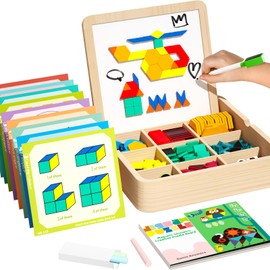 edutree Wooden Magnetic Pattern Block Set with Cards & Pen, 248 Pcs Montessori Creative Magnetic Puzzle Toys for Toddlers 4-8, Learning Educational STEM Tangrams for Kids Boys Girls 4 5 6 7 8