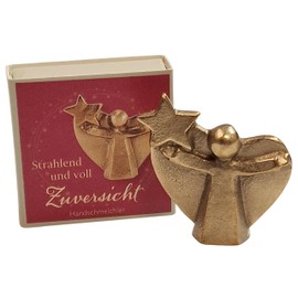 Herzmensch Small Golden Bronze Angel 4.5 cm with Star Child Christmas Decoration Gift as Guardian Angel Lucky Charm for the Year Round