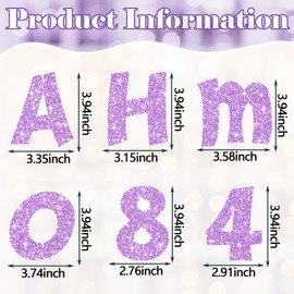 Colarr 216 Pcs Glitter Bulletin Board Letters for Classroom Numbers Alphabet 4 Inch Poster Board Letters with Adhesive Dots Punctuation Symbols Cutout Bulletin Display School Decor(Violet)