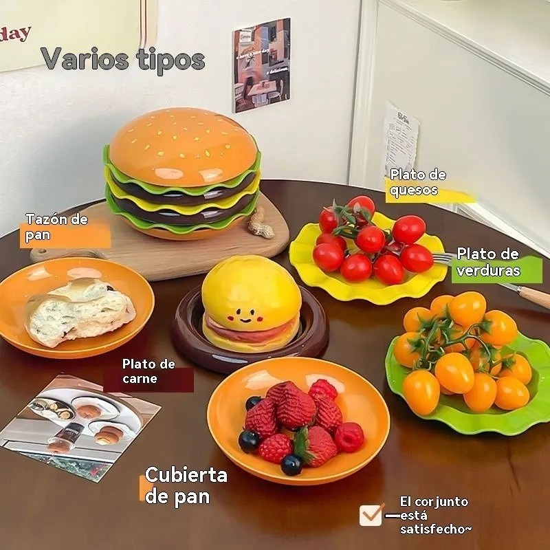 Vajilla Con Forma De Hamburguesa, Ensaladera, Juego De 7 Pie