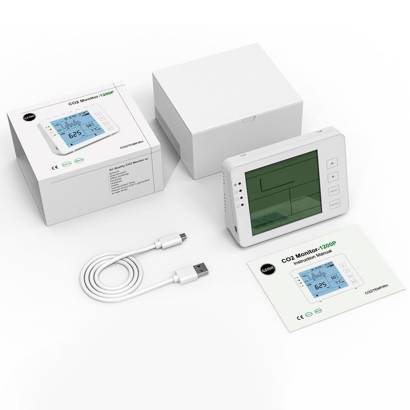 GZAIR CO2 Data Logger Monitor, Wall-Mounted Carbon Dioxide Detector, IAQ