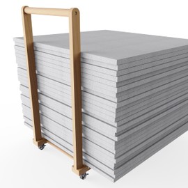 UNZERO Movable Canvas Panel Storage Rack, Wooden Art Organizer Stand with Wheels, Large Capacity for Painting Panels