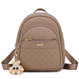 BAGOK Women's Backpack, Small, Mini Backpack, Large Capacity, Lightweight, Cute, Work or School, Travel, Casual, Multifunctional, Gift, Girl, Women's, Business, Doll Pendant, C-Brown