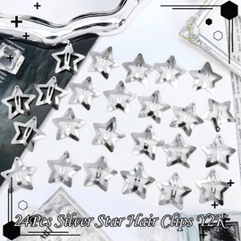 24PCS Star Hair Clips 2000s Y2K Hair Barrettes Silver Non Snap Clips for Cool Girls Metal Pins Star Alligator Clip Rave Hair Accessories for Women Girls