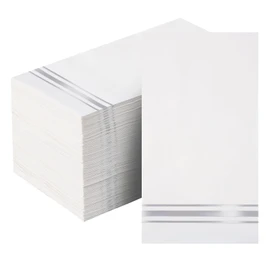 Servilletas de papel forradas de plata de 100 servilletas elegantes de cena, servilletas de papel blanco y plateado de 3 capas, toallas de mano desechables para baño, boda, aniversario, novia, baby shower, fiesta de cumpleaños