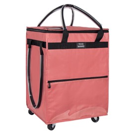 TCOMAKE Reusable Grocery Bag on Wheels, (Medium, Pink) Rolling Shopping Bags with Wheels and Handle, Folding Rolling Tote Trolley, 3 Pockets and Zipper Cover, Carries Up to 46 LBS