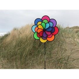 In the Breeze Triple Wheel Flower - Ground Stake Included - Colorful Wind Spinner for your Yard or Garden