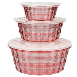 RAMFIYN Set of 3 Plastic Mixing Bowls with Lids, Pink Prep Bowls with Lids Salad Bowls with Lids BAP-Free Salad Bowl for Lunch.