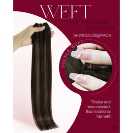 Moresoo 100 g Real Hair Wefts, 60 cm, Brown to Chestnut Brown with Dark Brown, Real Hair Wefts, Straight Hair for Parties, Weddings, Events, Easy to Wear and Soft, #2/6/2