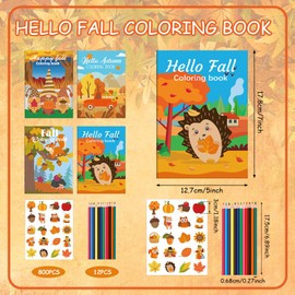 Skyygemm 20 Pcs Fall Coloring Books Autumn Activity Coloring Books Bulk with 800 Squirrel Pumpkin Stickers and 12 Colored Pencils for Fall Party Favors Goodie Bag Stuffers Classroom Supplies