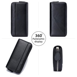 SCHLATUM RFID Blocking Womens Zipper Wallet Leather Large Capacity Billfold Clutch Zip Around Wallets for Women, Black