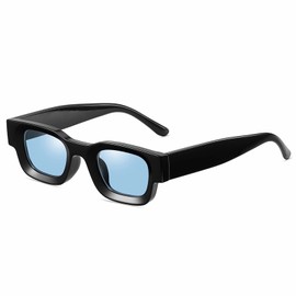 Square Thick Frame Sunglasses for Men Women Chunky Rectangle Fashion Sun Glasses Shades UV400 Protection (Black/Blue)