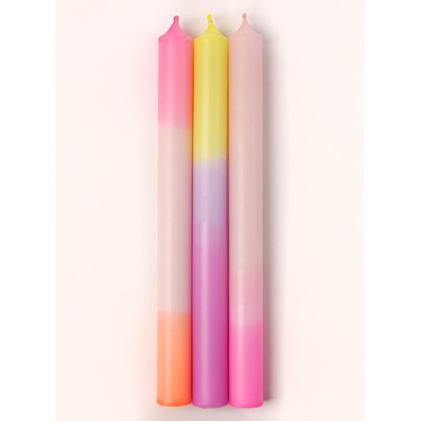 MADAM ERLE Set of 3 Dipdye Taper Candles Karla Handmade Candles Extra Long Neon Pastel Coloured Colourful Long Burning Time Decorative Candles (Paraffin)