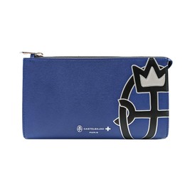 Castelbajac 54221 Upla Clutch Bag with Shopper Bag, Saffiano Embossed Cowhide Leather, Long Lasting, Print, Removable,, blue
