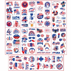 4th of July Temporary Tattoos, 95PCS 10 Sheets American Holiday Temporary Tattoos, Independence Day Body Art Stickers, USA National Flag Tattoos for Labor Day Memorial Day