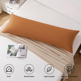 JELLYMONI Pillowcase Body 1pc Cotton Envelope Pillow Cover Caramel 20×54in Bed Pillow Case 100% Washed Cotton Soft Breathable (Pillows are not Included)