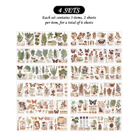 HDGSAFD 24pcs Plant Stickers Retro Stickers Scrapbook Decoration Materials Can Be Used For Notebooks, Photo Albums, Paper Art Etc.