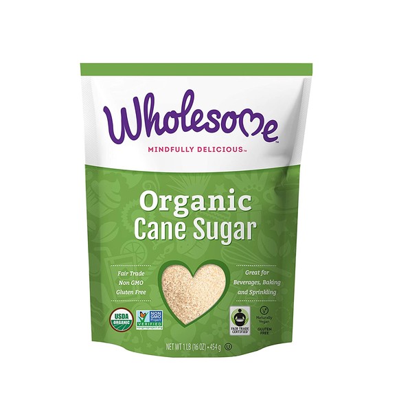 Wholesome Organic Cane Sugar, Fair Trade, Non GMO & Gluten Free, 1 Pound (Pack of 12)