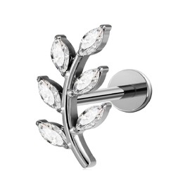 FINE4U Conch Helix Piercing Jewelry16G 6mm 8mm - ASTM F136 Titanium Cartilage 6 Leaves Flat Back Earring Stud for Women (Clear)