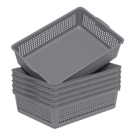 Cesta de plástico tamaño A4, bandeja de organización de almacenamiento de archivos de escritorio, juego de 6 (gris)