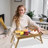 VaeFae Acacia Bed Table Tray, Wooden Breakfast Tray with Folding