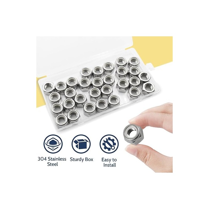 Hmevsafinect 50 Pack 10#32 Nylon Insert Locknuts,304 (A2-70) Stainless Steel