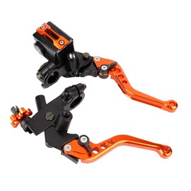 Tbest 1 Pair Right and Left Motorcycle Brake Lever with Master Cylinder, 7/8"(22mm) Universal Motorcycle Brake Clutch Master Cylinder Reservoir Levers(Orange)