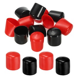 PATIKIL 32 mm Round Rubber End Caps, 12 Pack Vinyl Bolt Cover Caps Flexible Screw Thread Protectors for Metal Tubing Rod Bolts, Black-Red