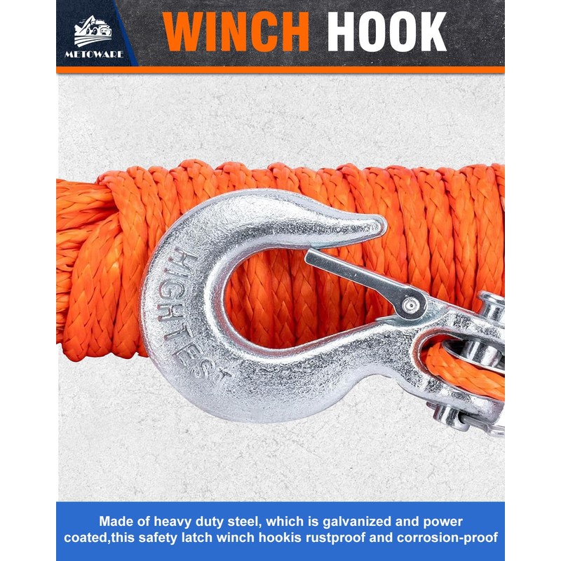 METOWARE Synthetic Winch Rope Kit, 1/4" x 50ft 10,000 LBS
