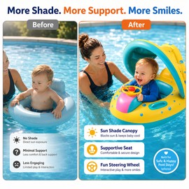 Inflatable Airplane Pool Float with Canopy for Kids – PVC Seat Ring with Steering Wheel and Handles for Supervised Water Play