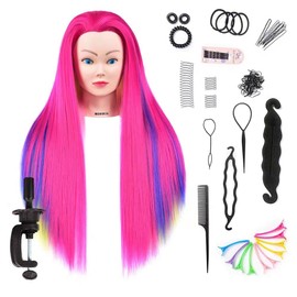 headdoll Training Head 26-28 Inch Mannequin Head Hair Styling Manikin Cosmetology Doll Head Hairdressing for Styling Dye Cutting Braiding Practice Head Synthetic Fiber Hair and Free Table Clamp Stand