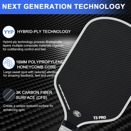 YYP Pickleball Paddle, USAPA Approved Raw Carbon Fiber Pickleball Paddles, High Grit & Spin, 16MM Polypropylene Honeycomb Core for Professional Players (2PCS)