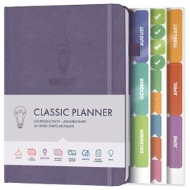 Daily Planner & appointment diary - Gratitude journal, wellness journal & Undated weekly planners and organisers - Desk journals for women & men - LUX Productivity Classic (LAVENDAR PURPLE)