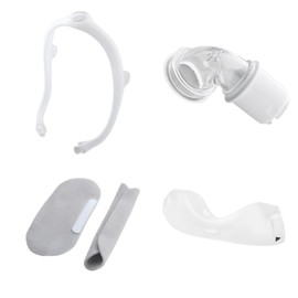 Generic Dream-wear Nasal Supply Bundle- (1) Small Frame, (1) Swivel Elbow, (1) Pair of Fabric Wraps and (1) Medium-Wide Silicone Nasal Pillow, Clear, Gray