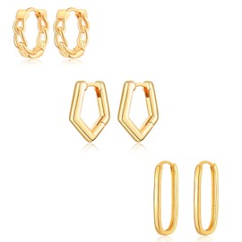 Gold Hoop Earrings for Women Men, Sterling Silver Small Cartilage Huggie Hoop Earrings Set of 3 | Hypoallergenic Silver Hoop Earring Jewellery Gifts for Ladies Girls Birthday Christmas