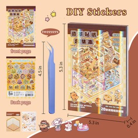 Buyank 20 Sets 3D House Stickers DIY Stickers Cartoon Miniature Stickers with 1 Metal Tweezers Make Your Own Mini Room Scenes Cute 3D Cartoon Scene for DIY Stress Relief for Adults
