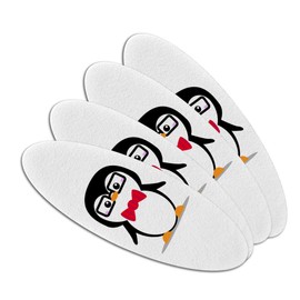 Cartoon Penguin with Bow Tie and Glasses Double-Sided Oval Nail File Emery Board Set 4 Pack