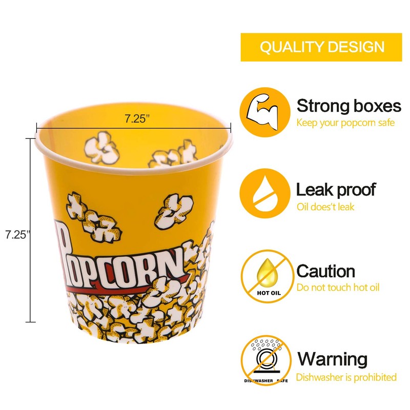 Novelty Place Retro Style Plastic Popcorn Containers for Movie Night