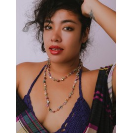 Hanary Colorful Irregular Beaded Long Necklace, Coated Reflective Glass Beads, Vintage Chunky Jewelry for Women