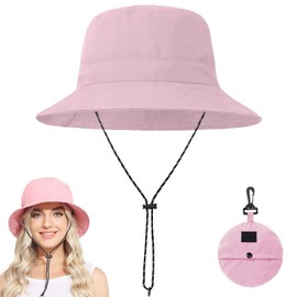 FveVqe Foldable Unisex Bucket Hats Women, Pink Lightweight Adjustable Summer Sun Hats for Women UK for Camping, Football, Hiking, Beach Summer Festivals Fishing Plain