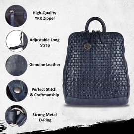 VILENCA HOLLAND 12.5 Inch Genuine Leather Backpack for Women and Men, Navy Leather Backpack with Adjustable Shoulder Strap
