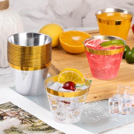 Goodluck Goodluck 50PCS 9oz Gold Disposable Cups, Plastic Cups with Gold Rim, Cocktail Cups for Wedding, Party and Birthday