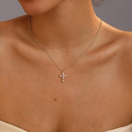 XIXINI Gold Cross Necklaces for Women Trendy,Dainty Gold Necklace 14K Gold Plated Cross Pendant Necklace With Zircon Small Cute Gold Necklace Simple Cross Necklaces Charm Gold Jewelry for Women