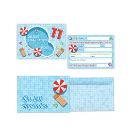 12 Einladungskarten incl. 12 Umschläge 11. Kindergeburtstag Schwimmbad Schwimmen Jungen Mädchen Einladung elfte Geburtstag