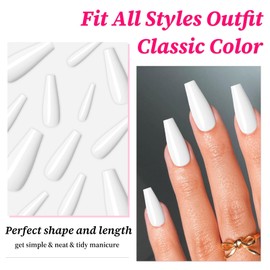 Lifextol 120PC White Coffin Press on Nails Long Fake Nails Press ons with Glue Nail Adhesive Tabs, 12 Sizes Long Acrylic Nails Press on Nails Coffin White Stick Nails Tips Artificial Fingernails