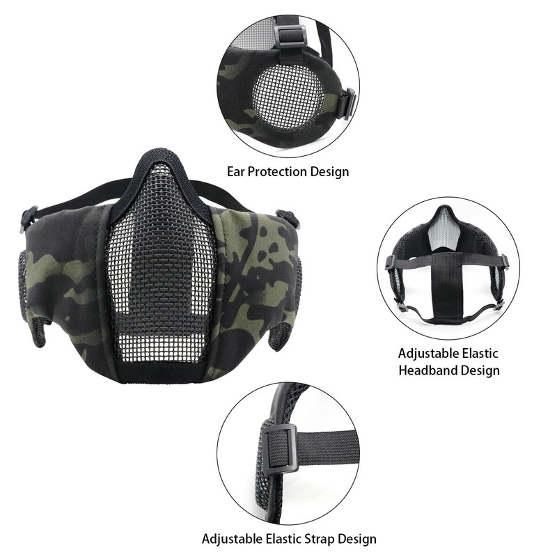 Yzpacc Airsoft Mask with Glasses, Foldable Half Face Airsoft Mesh