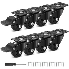 Humagineer 25 mm Furniture Castors Small Black with Brake, Quiet Running Castors for Furniture, Load Capacity 11.25 kg per Roll, Heavy Duty Rubber Transport Wheels for Table, Cabinet, Baby Bed, Set of 8