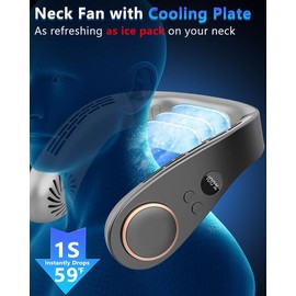 Neck Fans that Blow Cold Air Rechargeable,Quiet Leafless Hanging Neck Fan with Metal Cool Plates,Battery Operated Neck Ac Air Conditioner Portable Personal Fan,Necklace Cooler for Women Men Kids Black